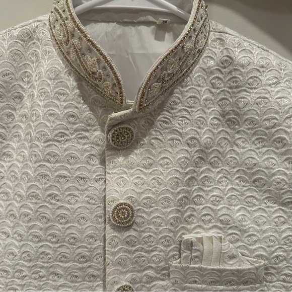 BRAND NEW Men’s Indian Wedding Sherwani Size 38 White Off White - Picture 3 of 4